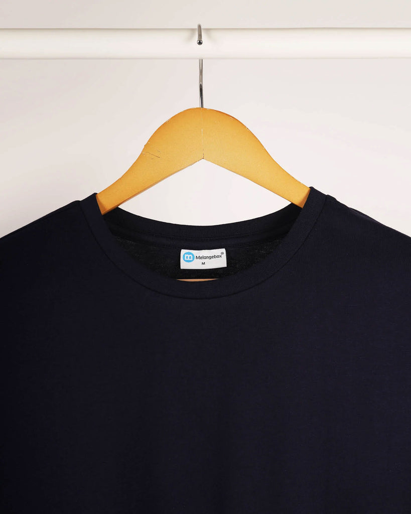 Melangebox Half Sleeves Crew Neck: Navy Blue