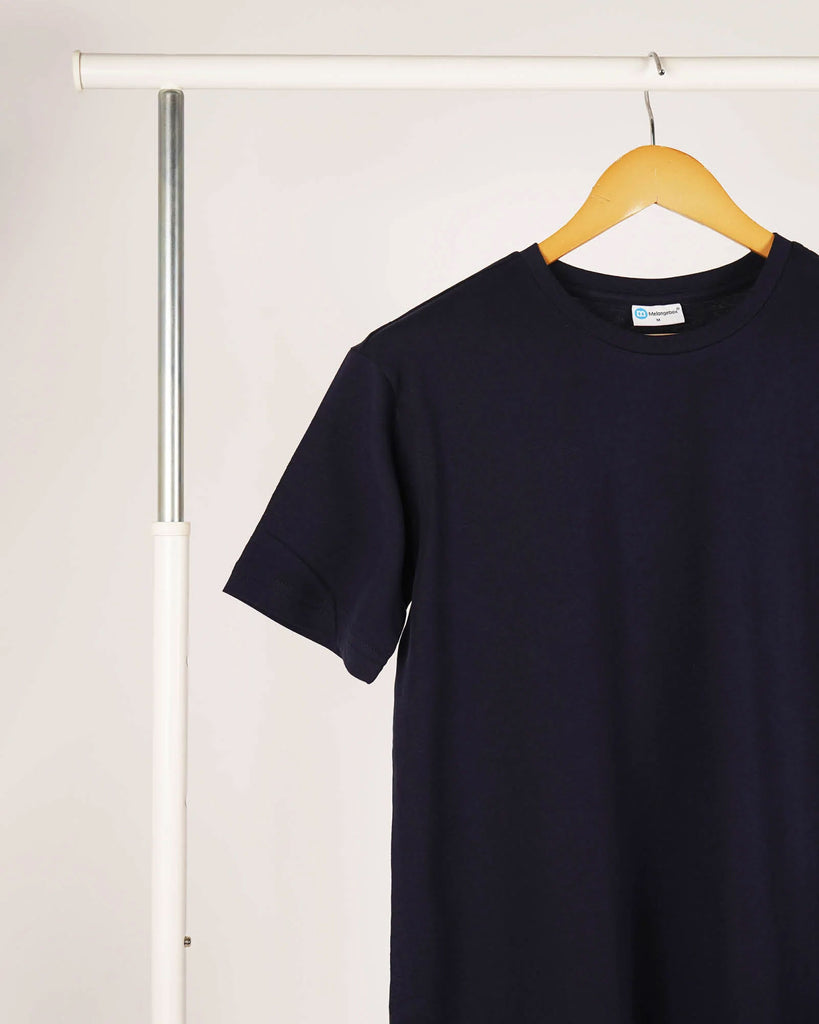 Melangebox Half Sleeves Crew Neck: Navy Blue