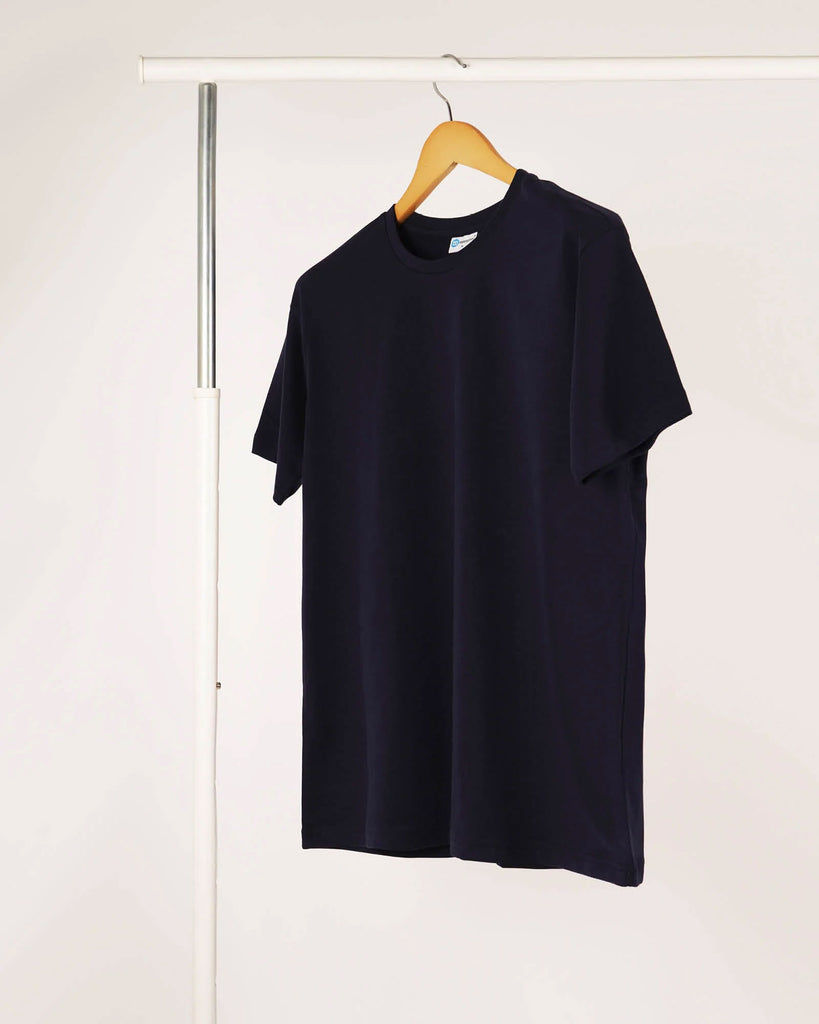 Melangebox Half Sleeves Crew Neck: Navy Blue