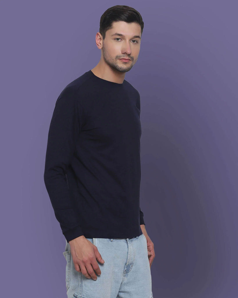 Melangebox Full Sleeves Crew Neck: Midnight Navy Blue