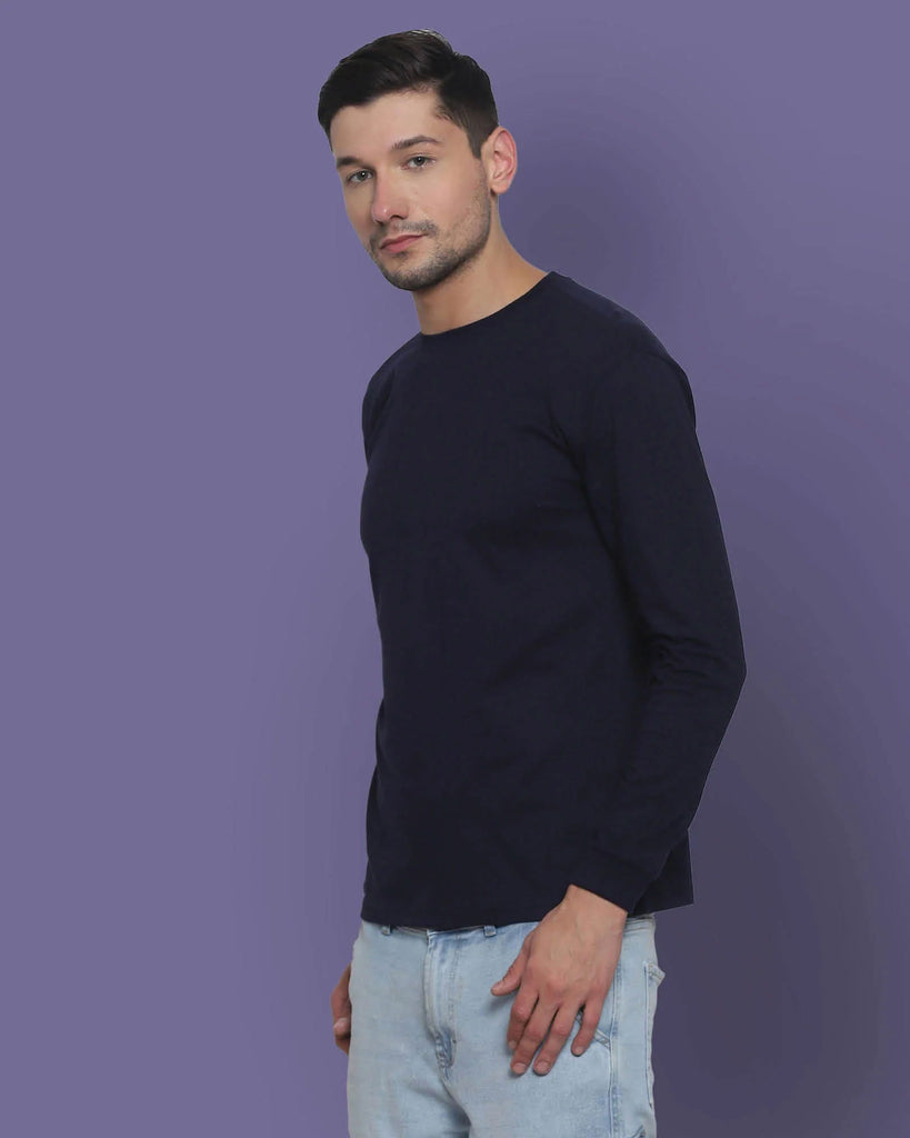 Melangebox Full Sleeves Crew Neck: Midnight Navy Blue