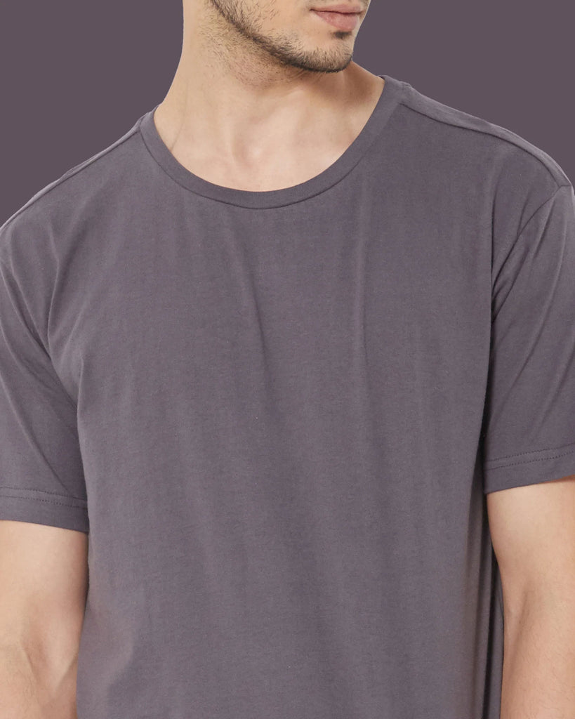 Melangebox Half Sleeves Crew Neck: Steel Grey