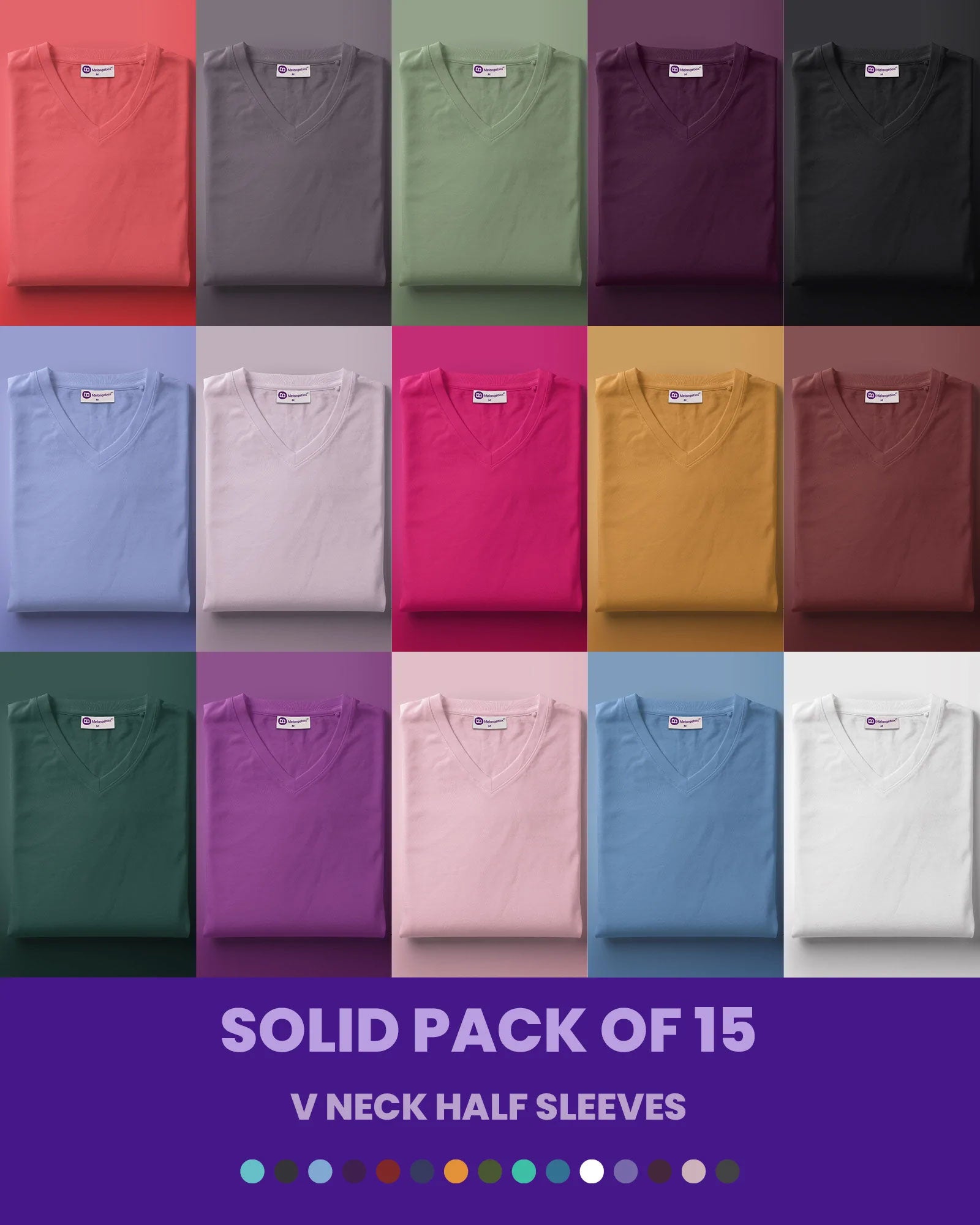 Solid Pack Of 15: V Neck Half Sleeves