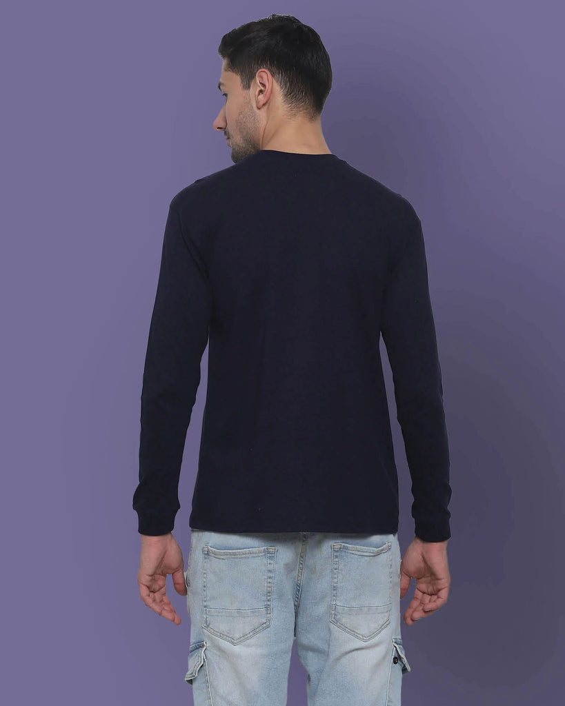 Melangebox Full Sleeves Crew Neck: Midnight Navy Blue