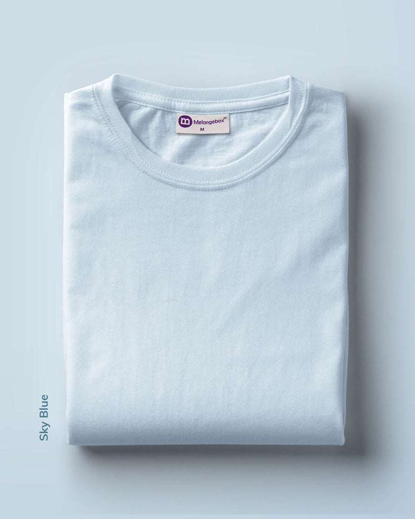 Melangebox Half Sleeves Crew Neck: Sky Blue