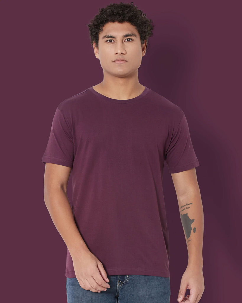 Melangebox Half Sleeves Crew Neck: Wine