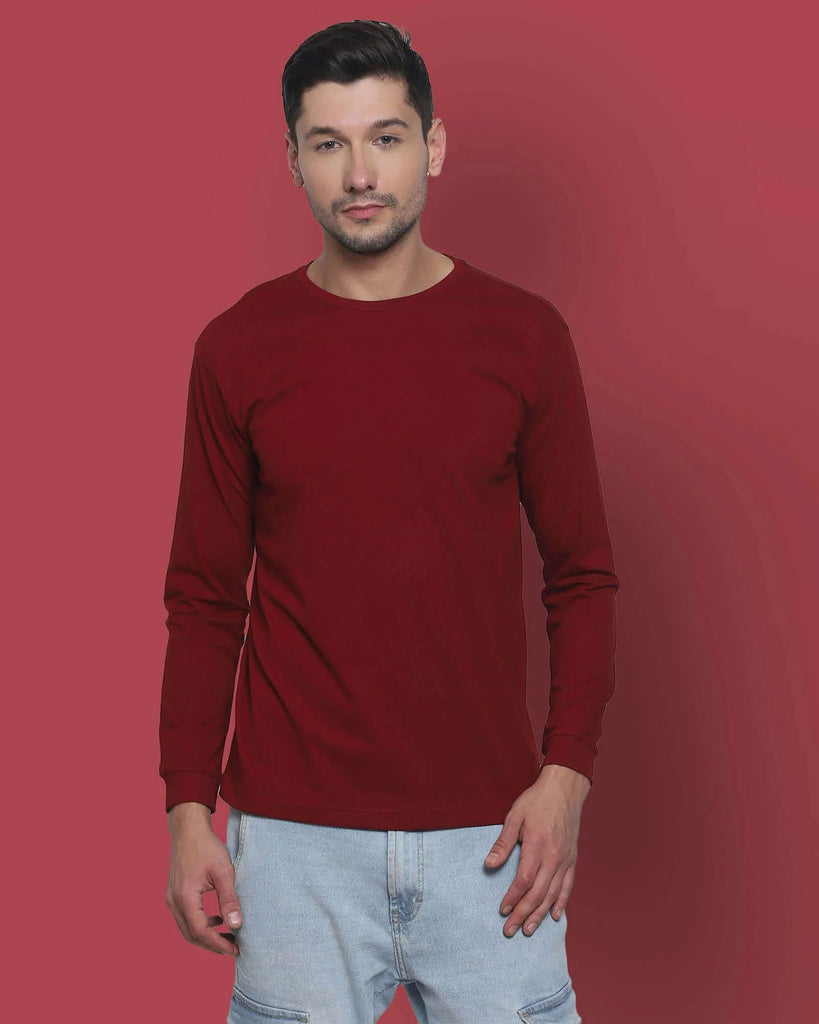 Melangebox Full Sleeves Crew Neck: Maroon