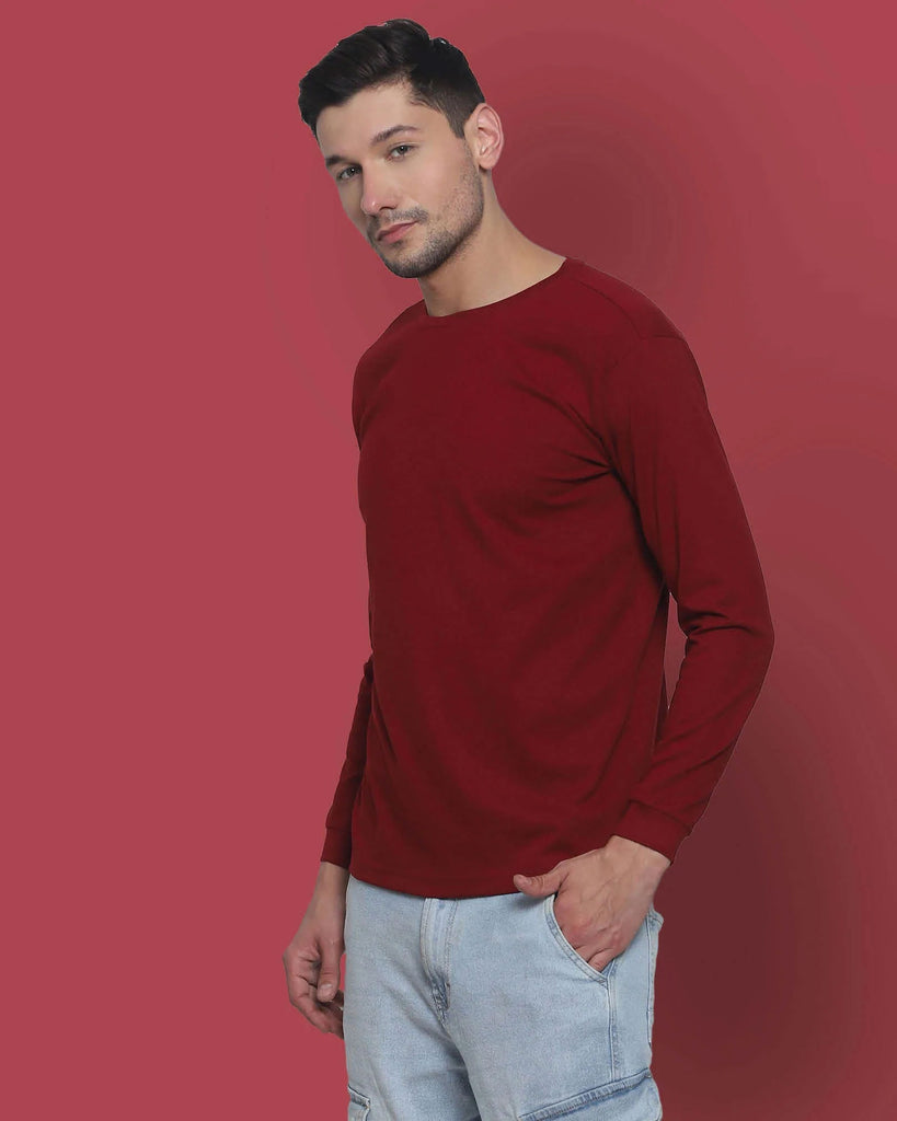 Melangebox Full Sleeves Crew Neck: Maroon