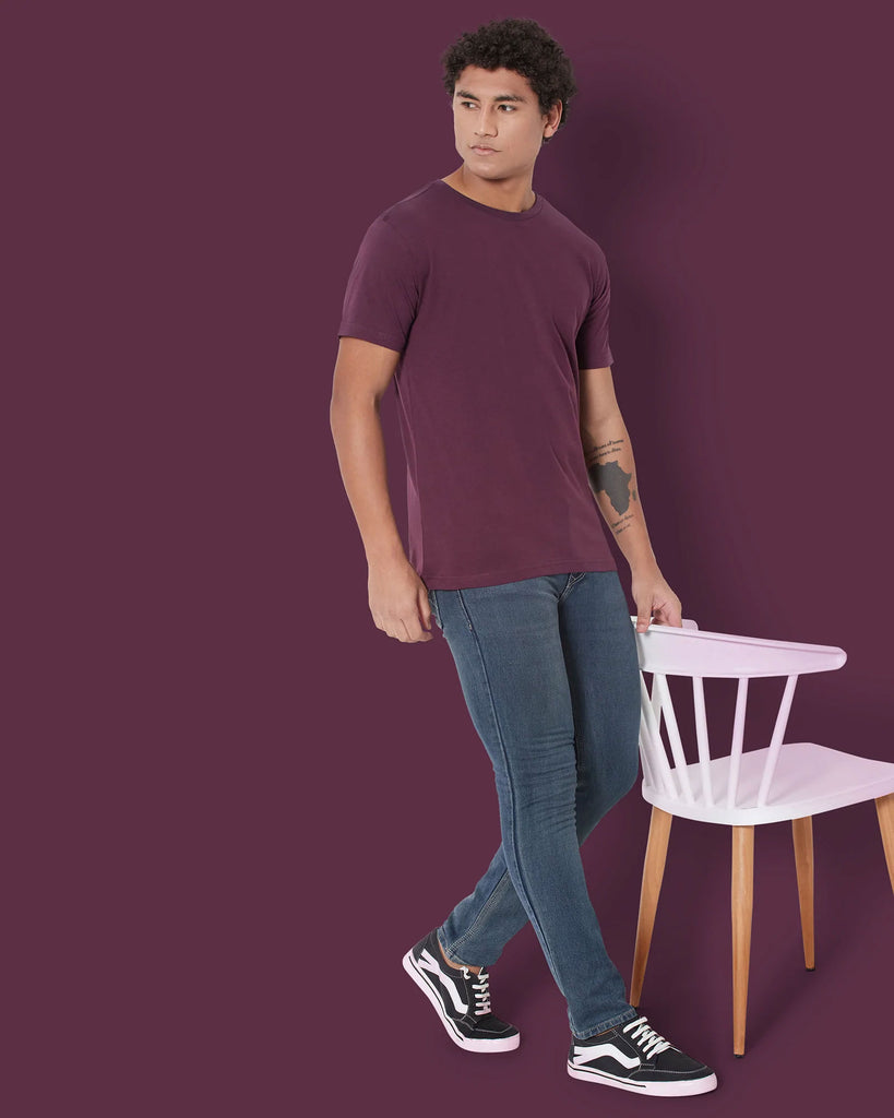 Melangebox Half Sleeves Crew Neck: Wine