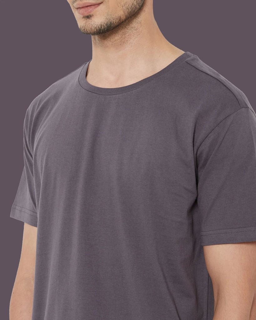 Melangebox Half Sleeves Crew Neck: Steel Grey