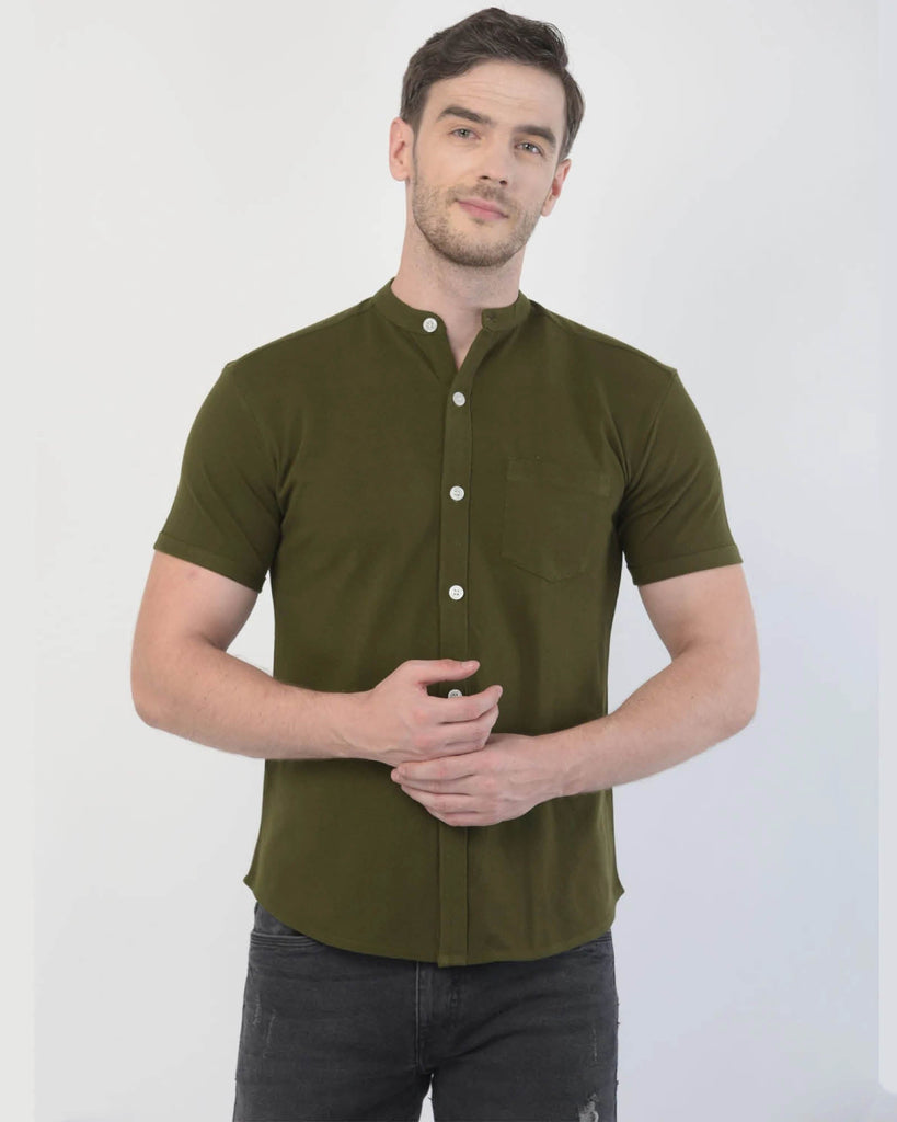 Melangebox Melange Original Pique Shirt: Dark Olive Green