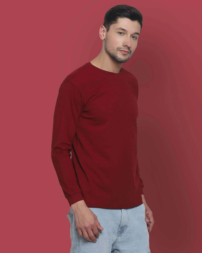 Melangebox Full Sleeves Crew Neck: Maroon