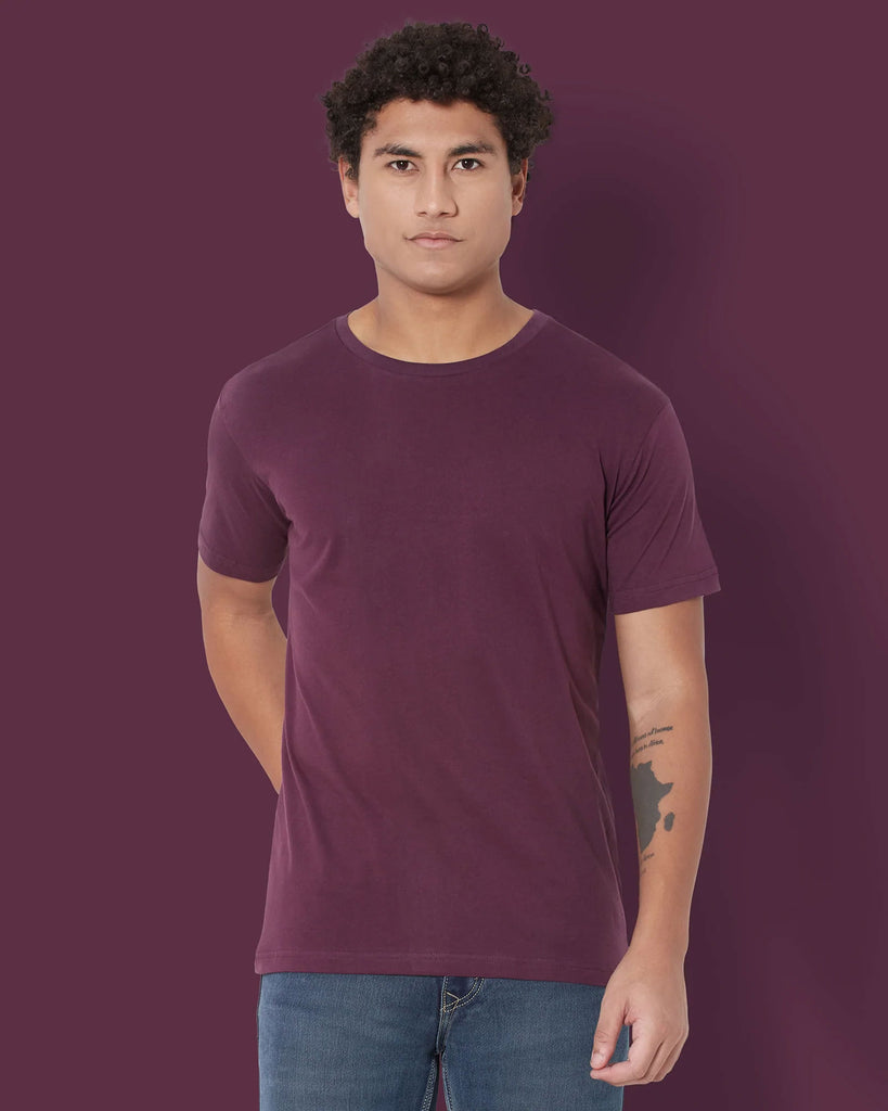 Melangebox Half Sleeves Crew Neck: Wine