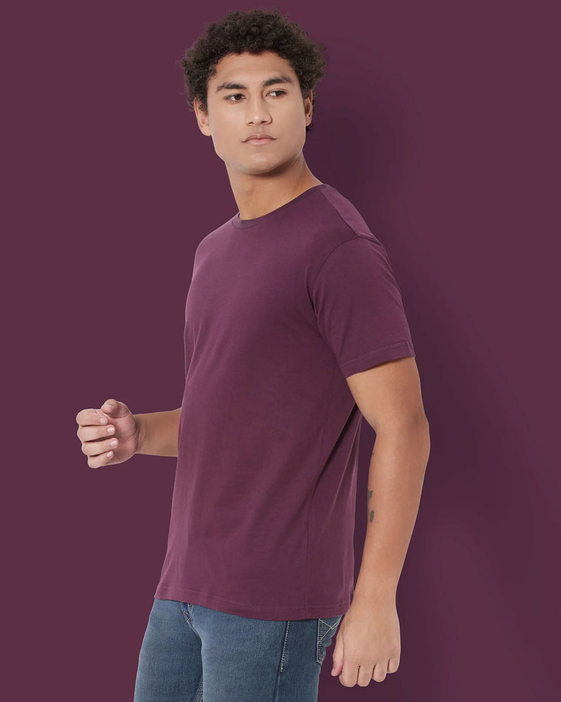 Melangebox Half Sleeves Crew Neck: Wine