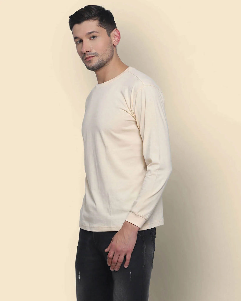 Melangebox Full Sleeves Crew Neck: Pale Ivory