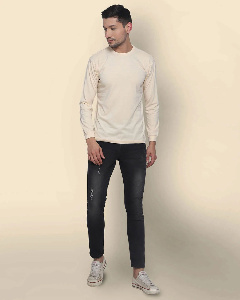 Melangebox Full Sleeves Crew Neck: Pale Ivory