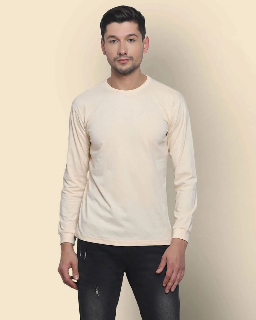 Melangebox Full Sleeves Crew Neck: Pale Ivory