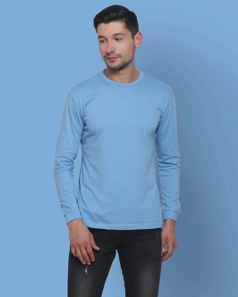 Melangebox Full Sleeves Crew Neck: Cyan Blue