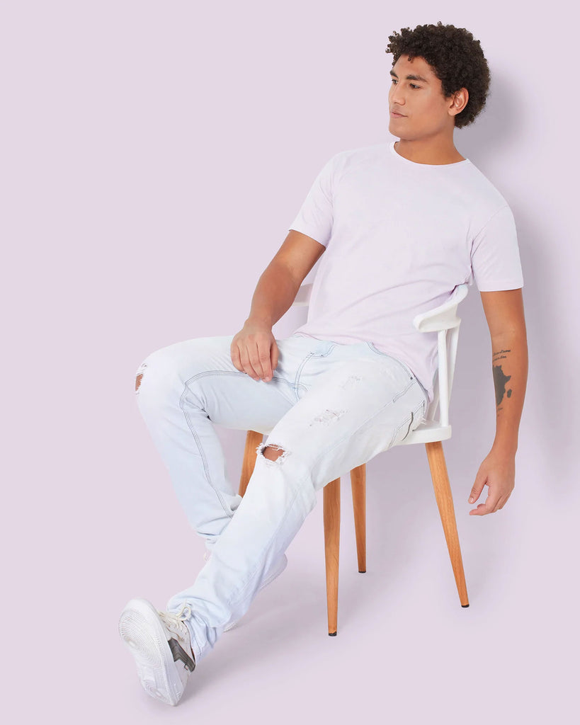 Melangebox Half Sleeves Crew Neck: Lilac