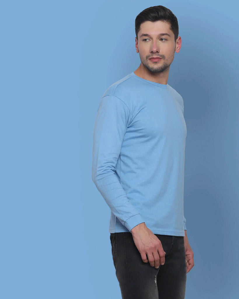 Melangebox Full Sleeves Crew Neck: Cyan Blue