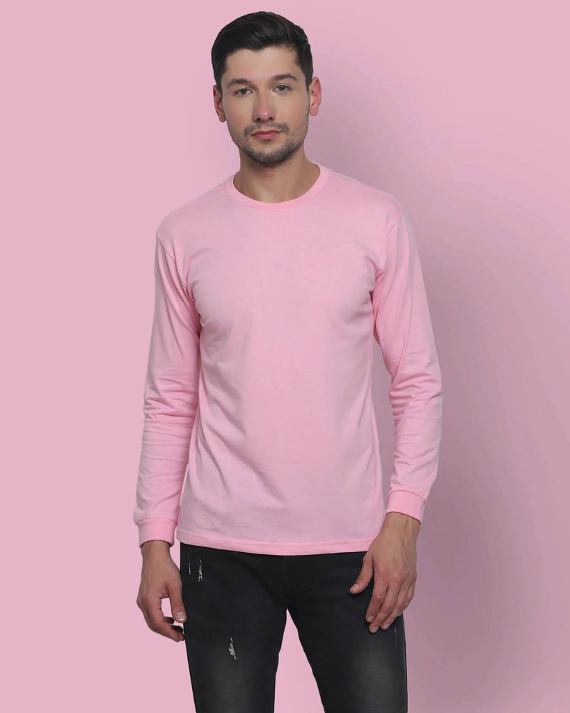 Melangebox Full Sleeves Crew Neck: Baby Pink