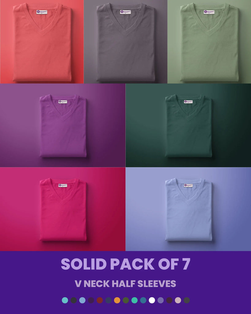 Melangebox Solid Pack of 7: V Neck Half Sleeves