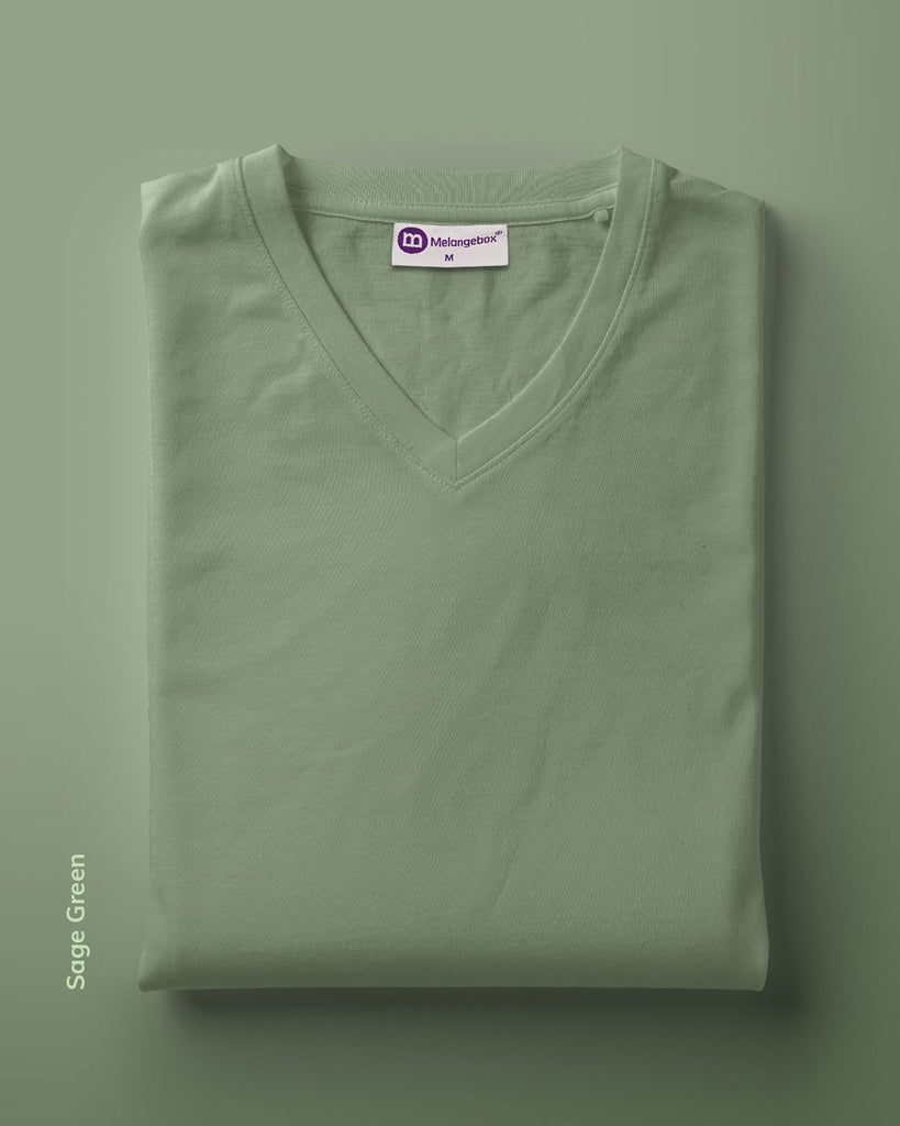 Melangebox V Neck Half Sleeves: Sage Green