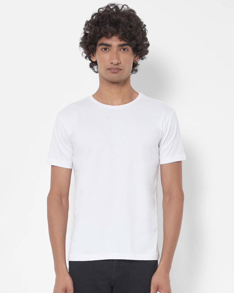 Melangebox Half Sleeves Crew Neck: Solid White