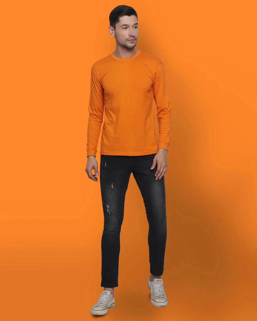 Melangebox Full Sleeves Crew Neck: Orange