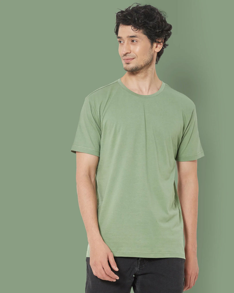 Melangebox Half Sleeves Crew Neck: Sage Green