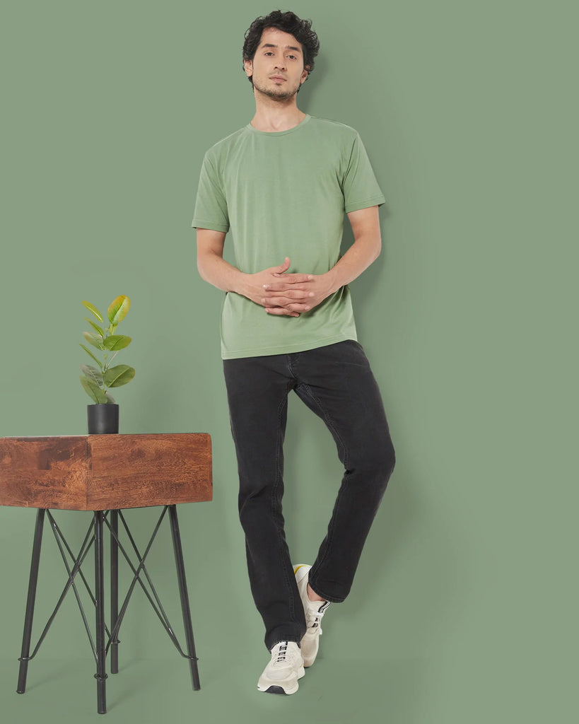 Melangebox Half Sleeves Crew Neck: Sage Green