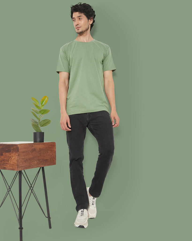 Melangebox Half Sleeves Crew Neck: Sage Green