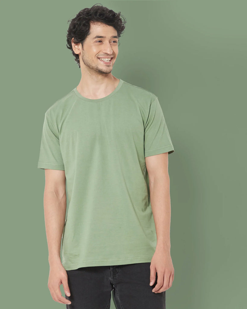 Melangebox Half Sleeves Crew Neck: Sage Green