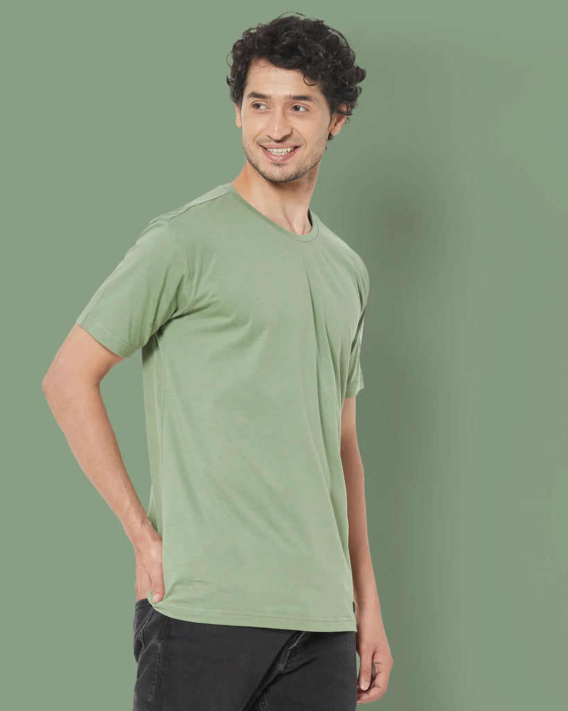 Melangebox Half Sleeves Crew Neck: Sage Green