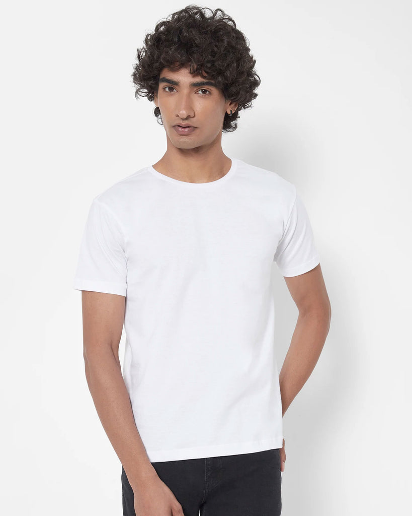 Melangebox Half Sleeves Crew Neck: Solid White