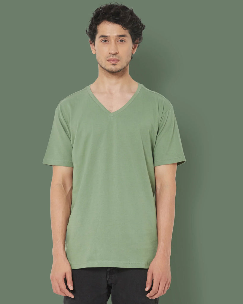 Melangebox V Neck Half Sleeves: Sage Green