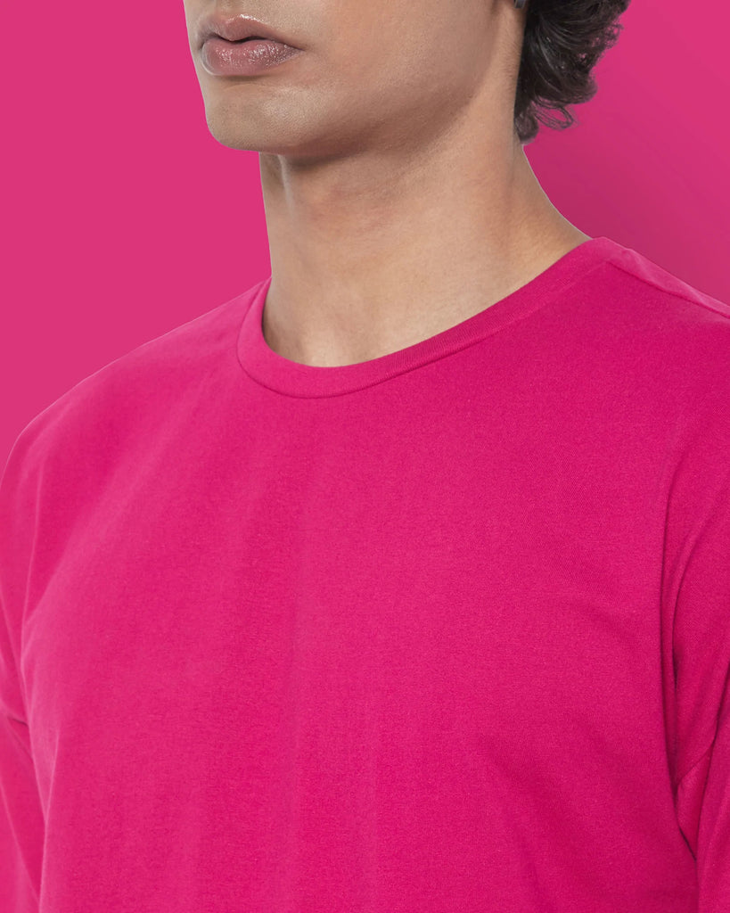 Melangebox Dropshoulder Crew Neck: Fuchsia