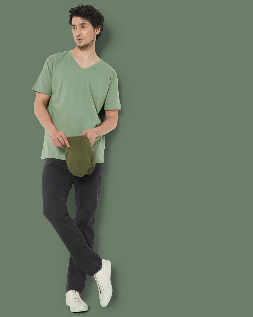 Melangebox V Neck Half Sleeves: Sage Green