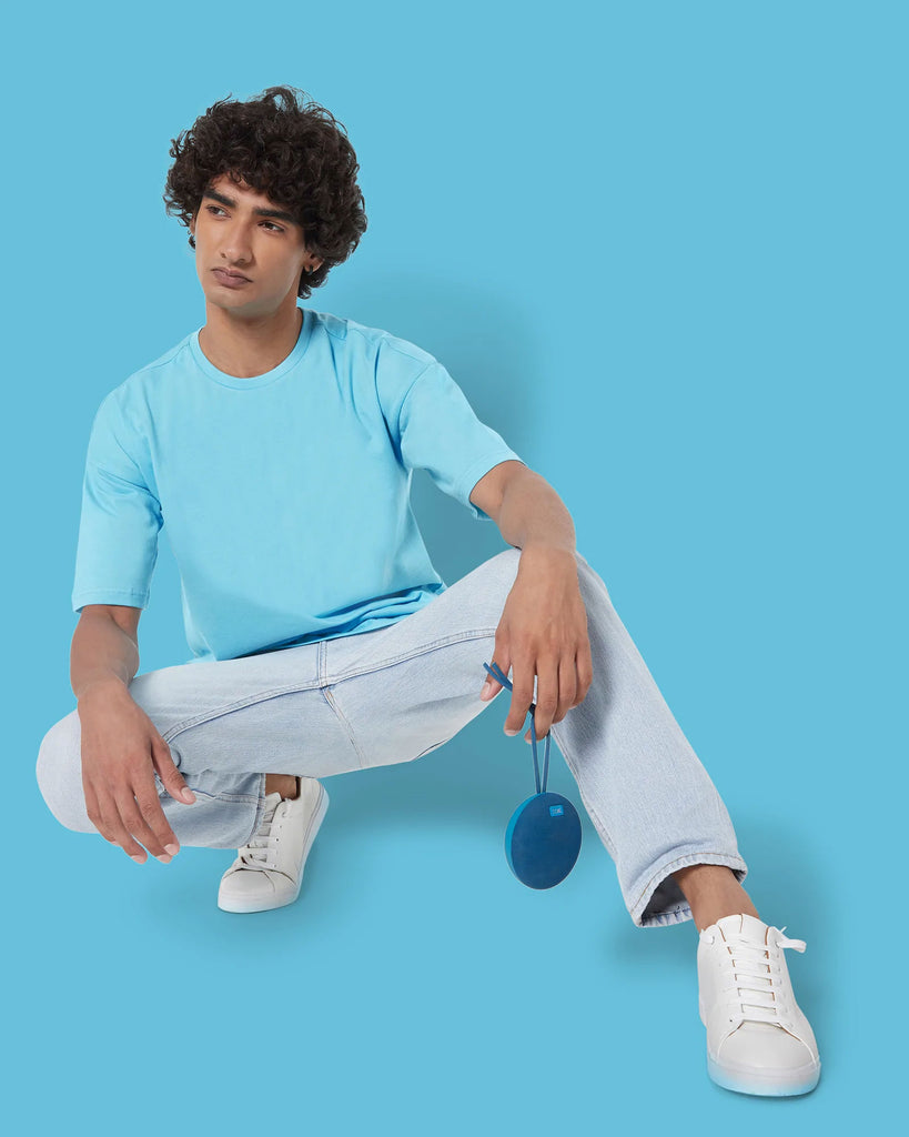 Melangebox Dropshoulder Crew Neck: Aqua Blue