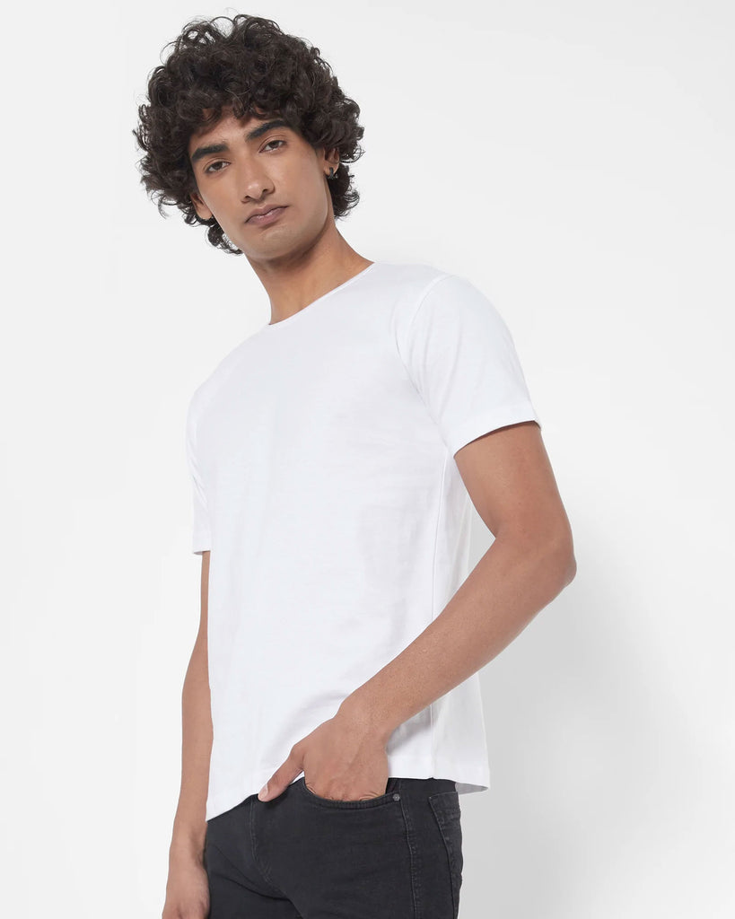 Melangebox Half Sleeves Crew Neck: Solid White