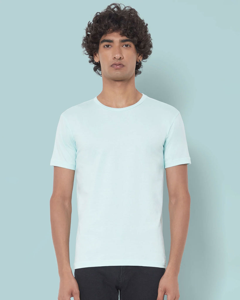 Melangebox Half Sleeves Crew Neck: Celeste