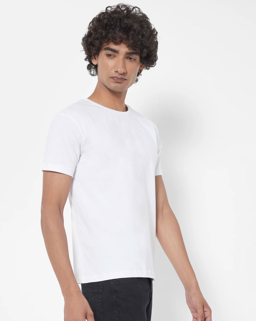 Melangebox Half Sleeves Crew Neck: Solid White