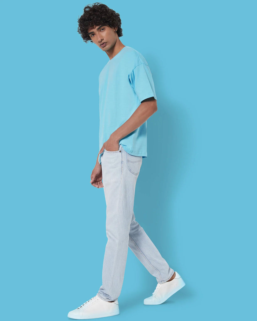 Melangebox Dropshoulder Crew Neck: Aqua Blue