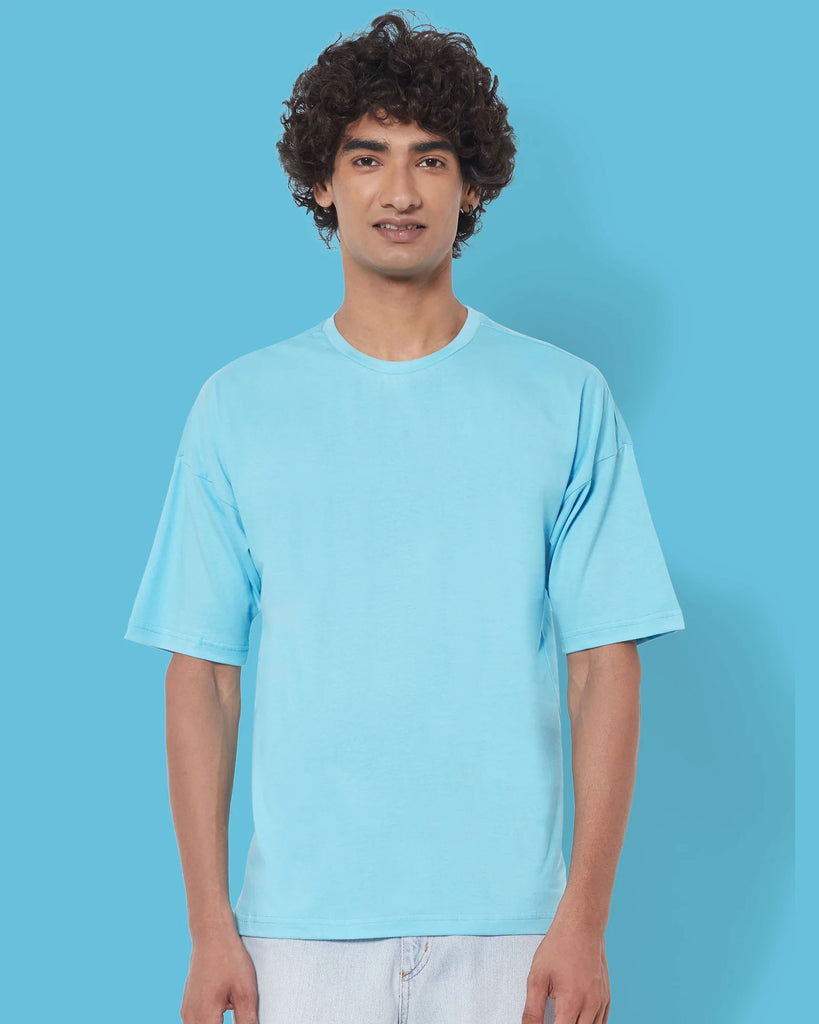 Melangebox Dropshoulder Crew Neck: Aqua Blue