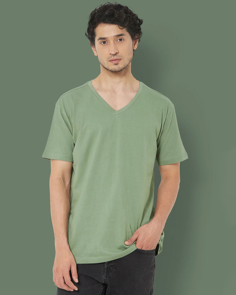 Melangebox V Neck Half Sleeves: Sage Green