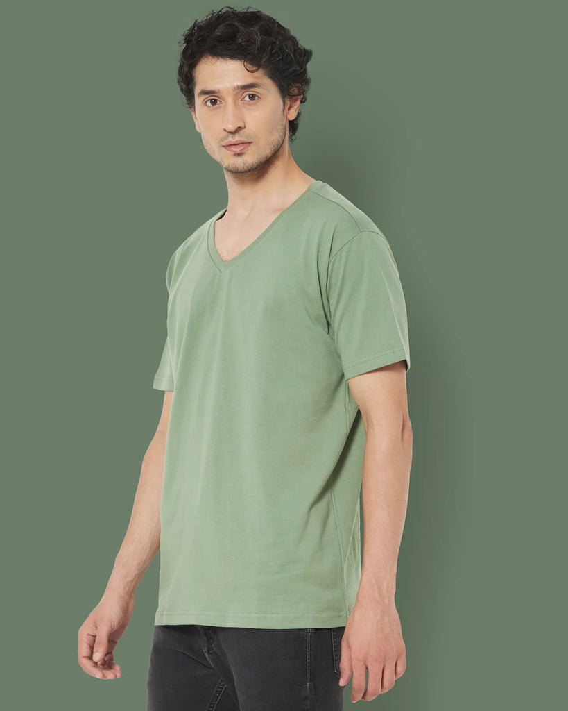 Melangebox V Neck Half Sleeves: Sage Green