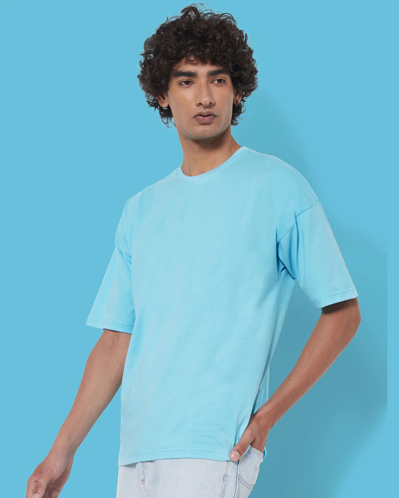 Melangebox Dropshoulder Crew Neck: Aqua Blue