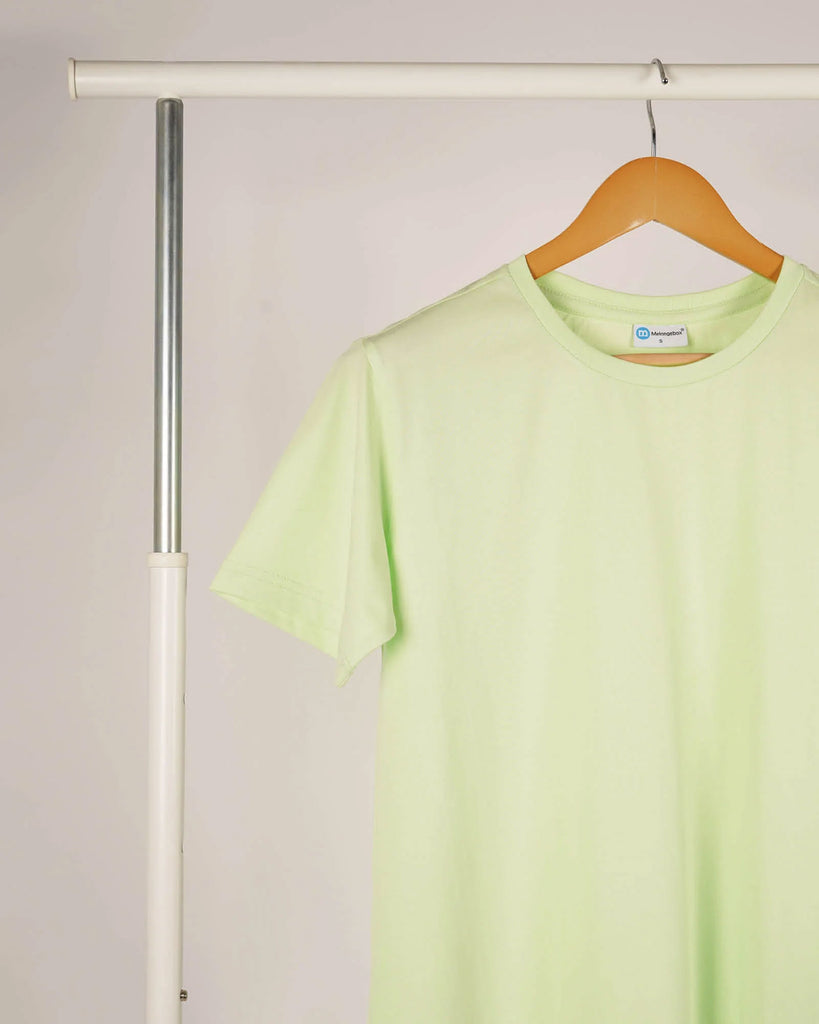 Melangebox Half Sleeves Crew Neck: Neon Green