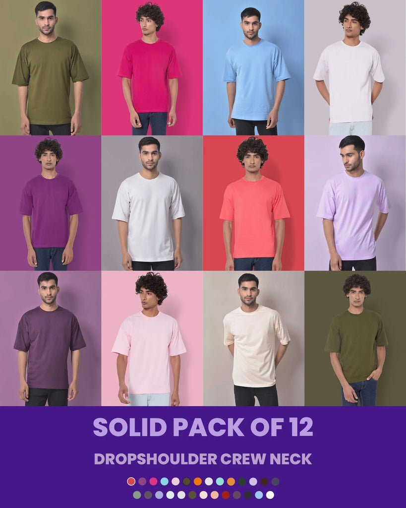 Melangebox Solid Pack of 12: Dropshoulder Crew Neck