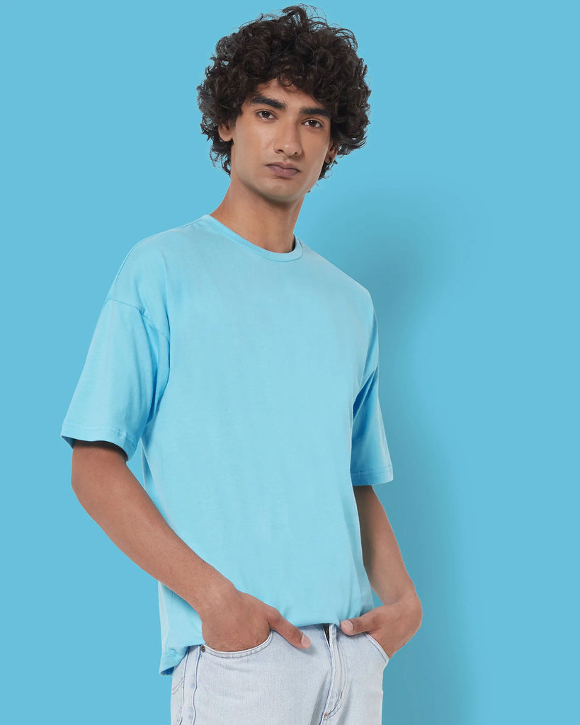 Melangebox Dropshoulder Crew Neck: Aqua Blue